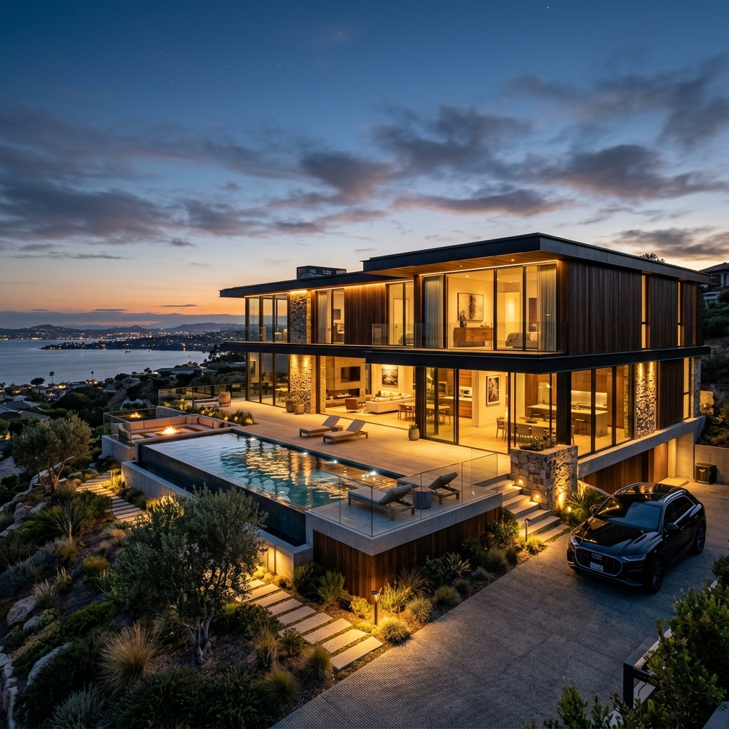 Modern luxury house at dusk